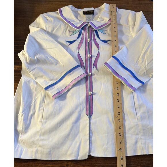 Vintage Bob Mackie Wearable Art 3/4 Sleeve White Ribbon Collared Jacket Size XL - Picture 6 of 7